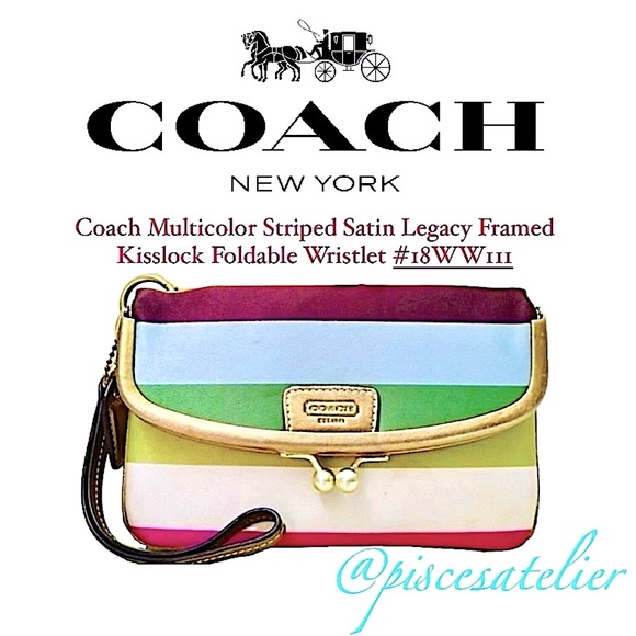 Coach Multicolor Striped Satin Legacy Framed Kisslock Foldable Wristlet #18WW111 - Picture 1 of 10